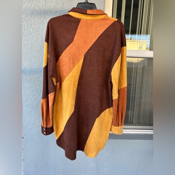 Fashion Nova x Cardi B Retro Faux Suede Stretchy Color Block Shirt Dress 1X - Picture 3 of 5